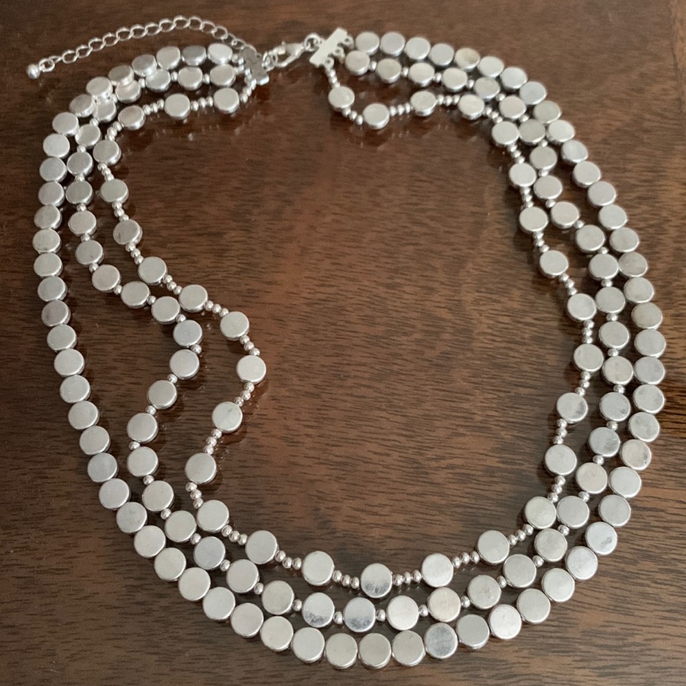 Chic Silver Multi-Disc Necklace Multi Strand Layered Chain